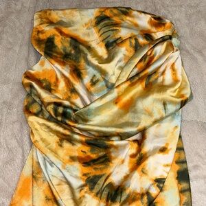 Tie-Dye Satin Skirt in Mustard & Olive